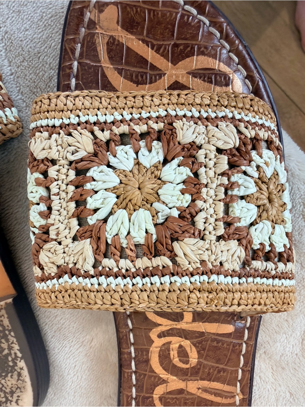 Sam Edelman Luxury Crochet Slide Sandals in Brown and Cream Size 9.5 - Picture 4 of 6